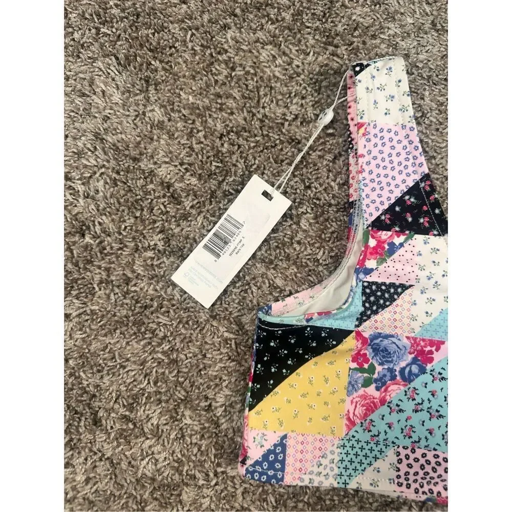 NWT Frankies Bikinis Barb One Shoulder Bikini Top in Patchwork Multi Pattern S